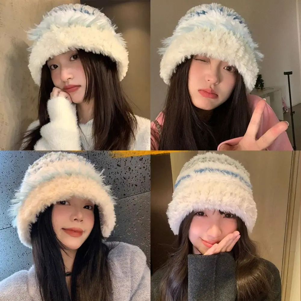 Faux Fur Bucket Hat Thick Ear Protection Ear Flap Hat Cold Protection Korean Style Warm Pull On Cap Street Matching