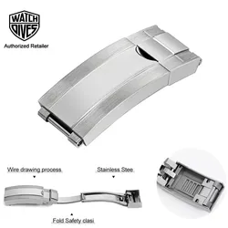 Watchdives 16mm Watch Clasp Solid Stainless Steel Brushed Double Pull Button for 9mm Pin Adjustable Watch Folding Safety Buckle