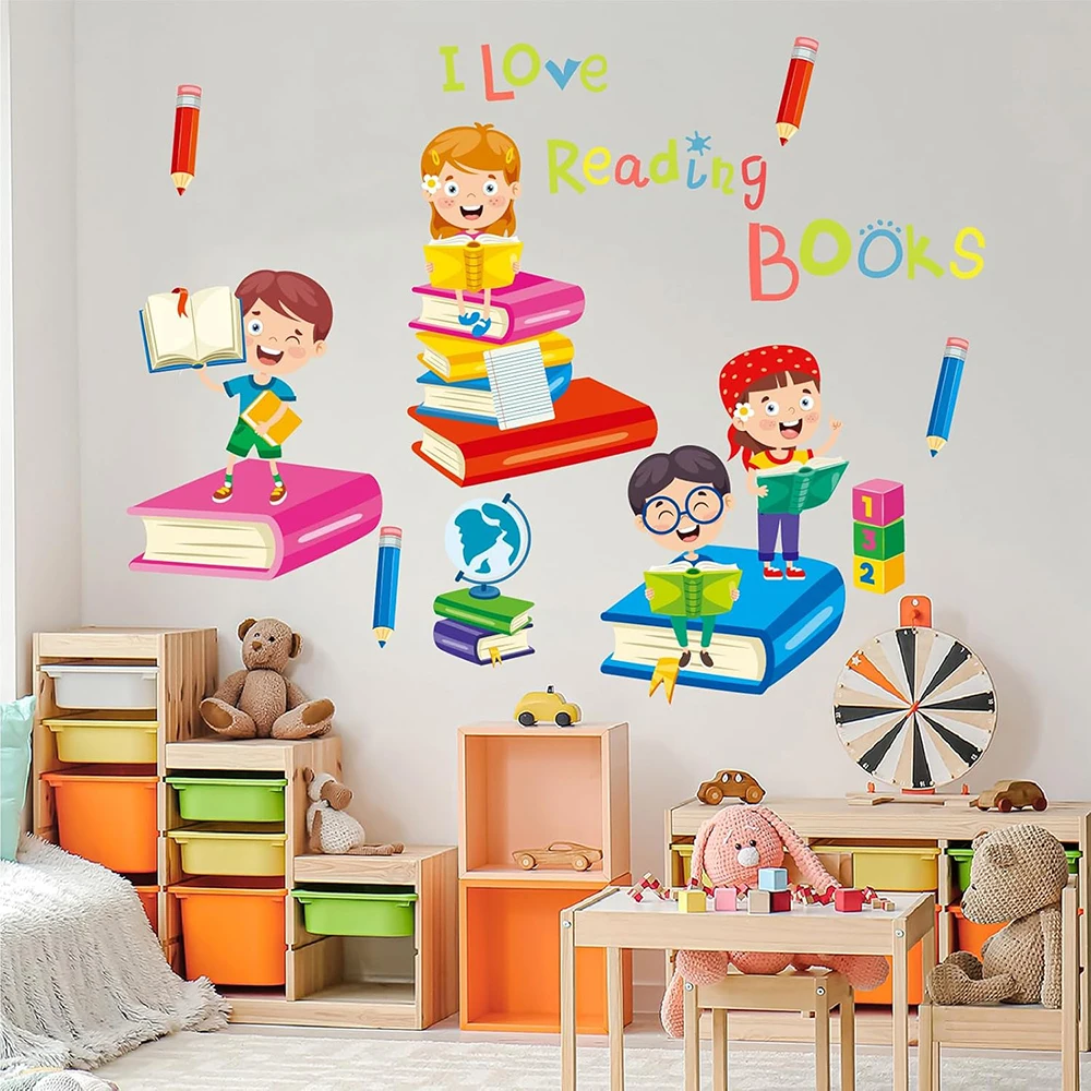 Reading Books Wall Decals,Inspirational Quote Wall Sticker Educational Reading Nook Library Classroom Motiavtional Wall Decal