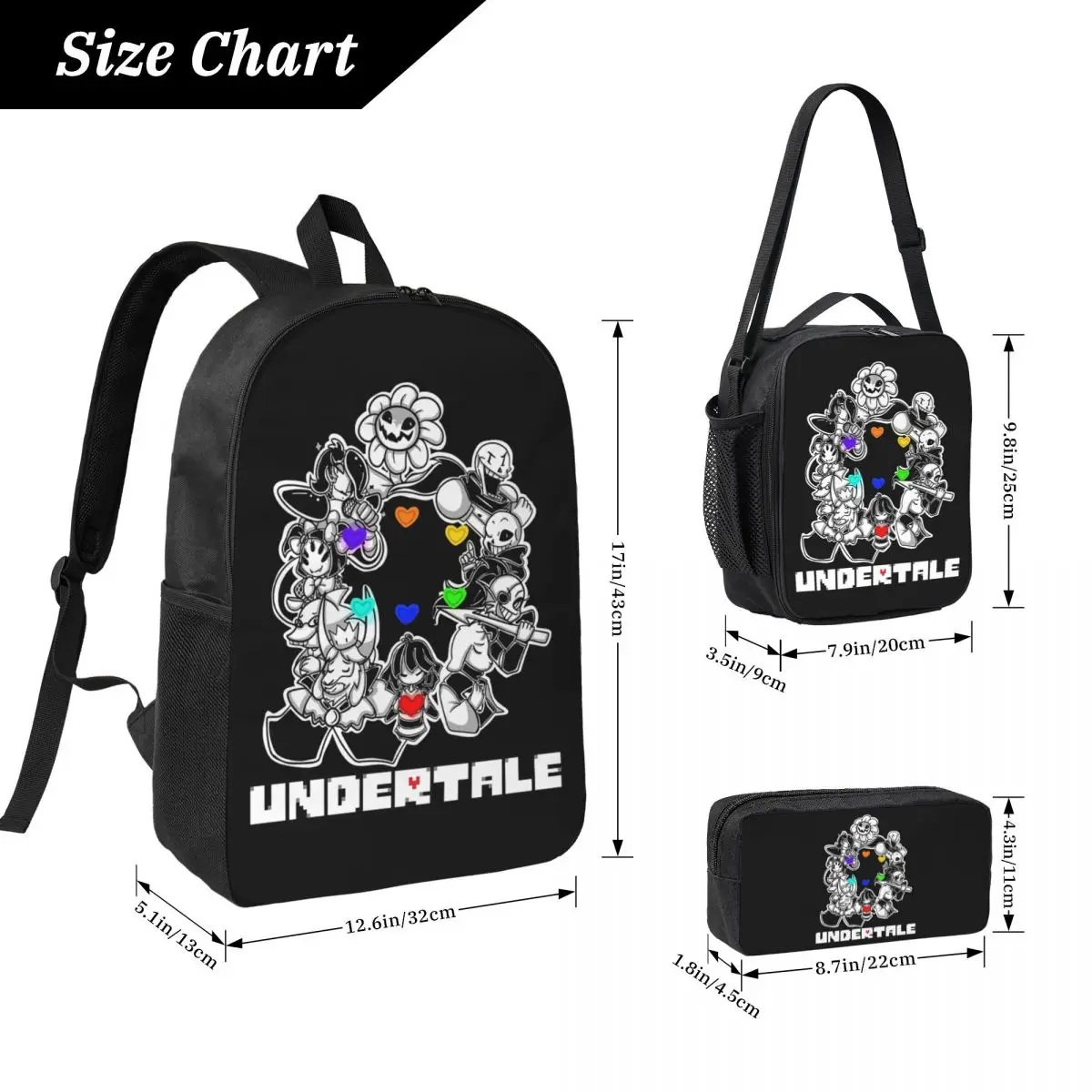 Game Undertale Determination Backpack Student BookBag School Bag Laptop Shoulder Bags 3ps Insulated Lunch Bag Pencil Case