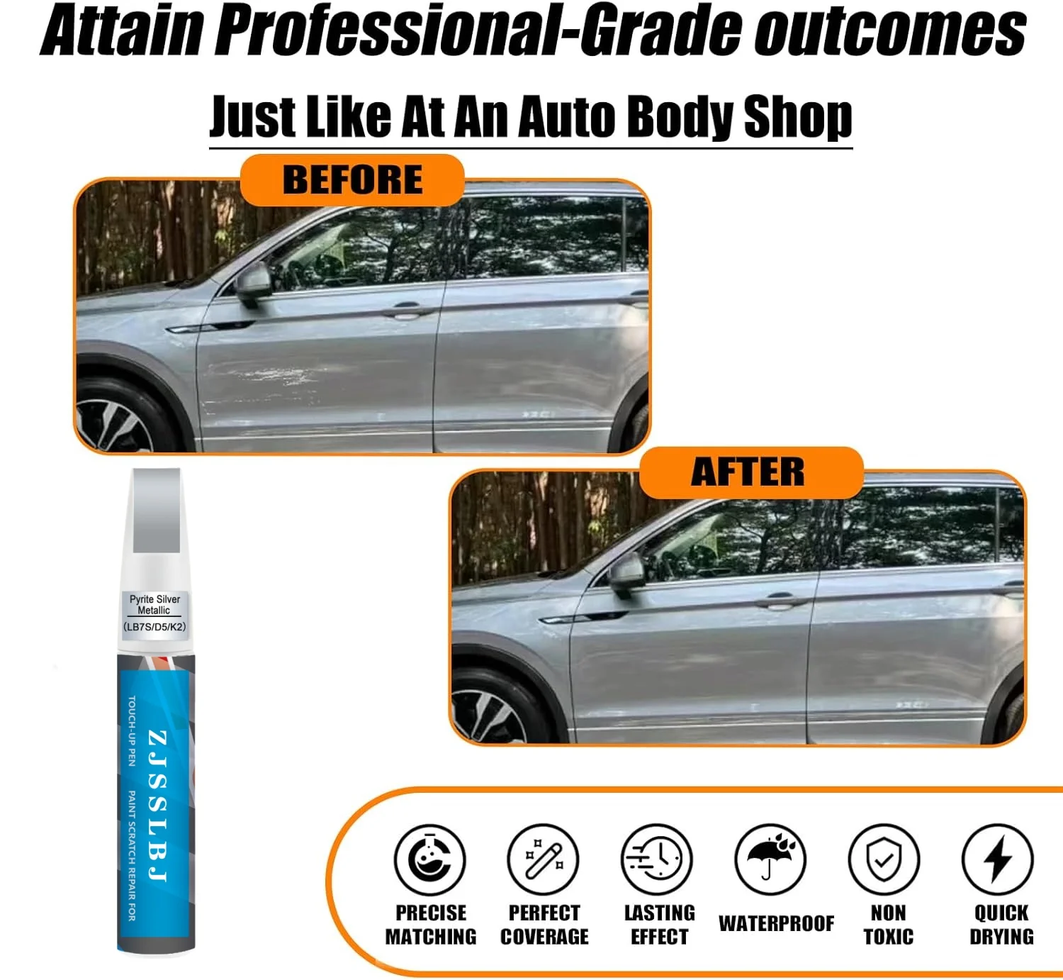 LB7S/D5/K2 Pyrite Silver Metallic Touch Up Paint Compatible with Volkswagen Exact Match 2 in 1 Touch up Paint for Chips and Nick