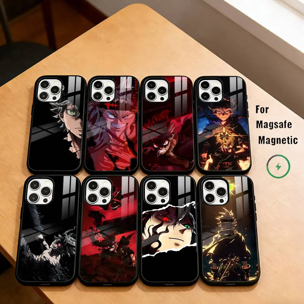 

B-Black Clover A-Asta Phone Case For iPhone17,16,15,14,13,12,11 Plus,Pro Magnetic For Magsafe Wireless Charging