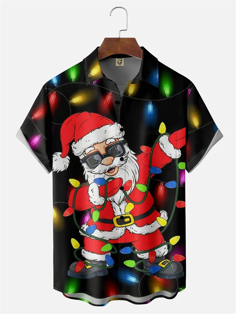 

2026 Новые забавные рождественские рубашки с 3D принтом Санта-Клауса для мужчин, одежда, женская пляжная рубашка, поп-гавайские рождественские подарки, топы на пуговицах