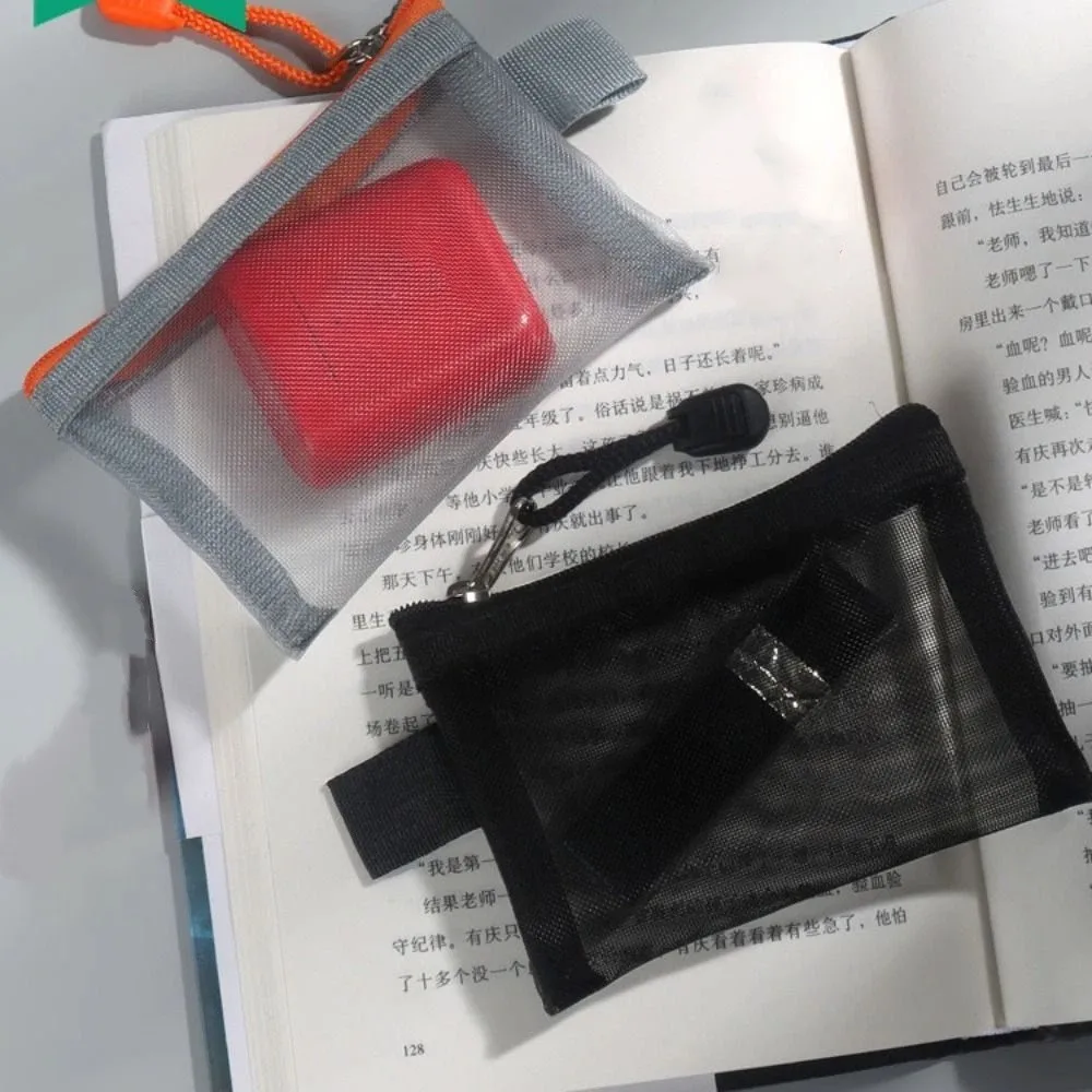 Change Storage Bag Mesh Zipper Bag Card Bag Cosmetic Bag Clear Mesh Bag Sanitary Napkin Storage Bag Solid Color