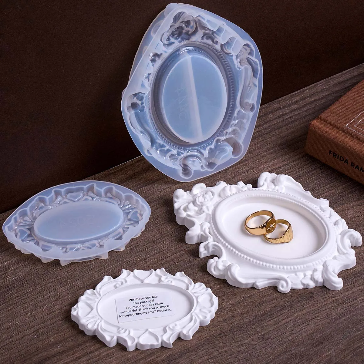 Oval Relief Storage Tray Silicone Mold DIY Handmade Nordic Retro Frame Plaster Resin Coaster Display Plate Craft Clay Molds