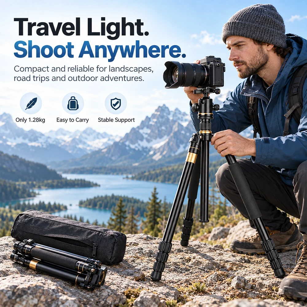 Camera Tripod Travel Tripod Portable Tripod Flexible Vlog Tripod 360° Ball Head Quick Release Plate for Canon Nikon Sony Camera