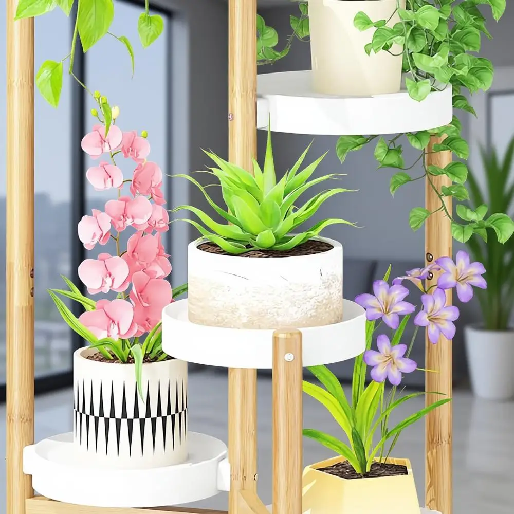 

Heavy Duty 5-Tier Bamboo Plant Stand for Indoor Vertical Gardening, Slim Spiral Rack Organizer for Modern Home Decor