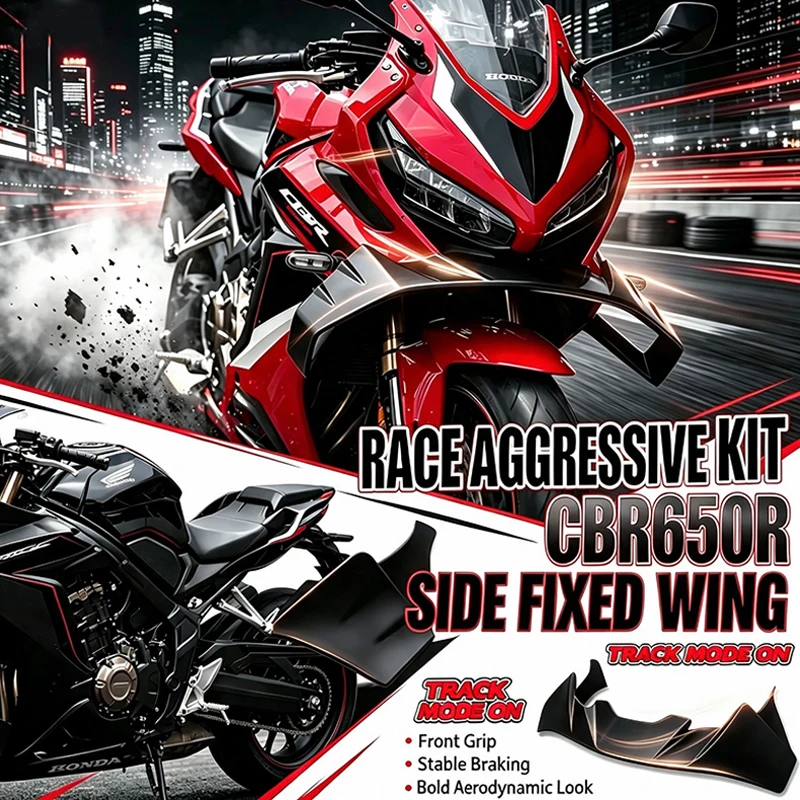 For Honda CBR650R CBR 650R 2019 2020 2021 2022 2023 Fixed Front Lip Spoiler Fixed Wing Spoiler Fairing Kit ABS Injection Molded