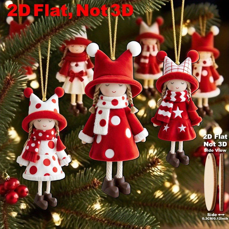 16Pcs Classic Red And White Design High-quality Christmas Girl Doll Decorations For Christmas