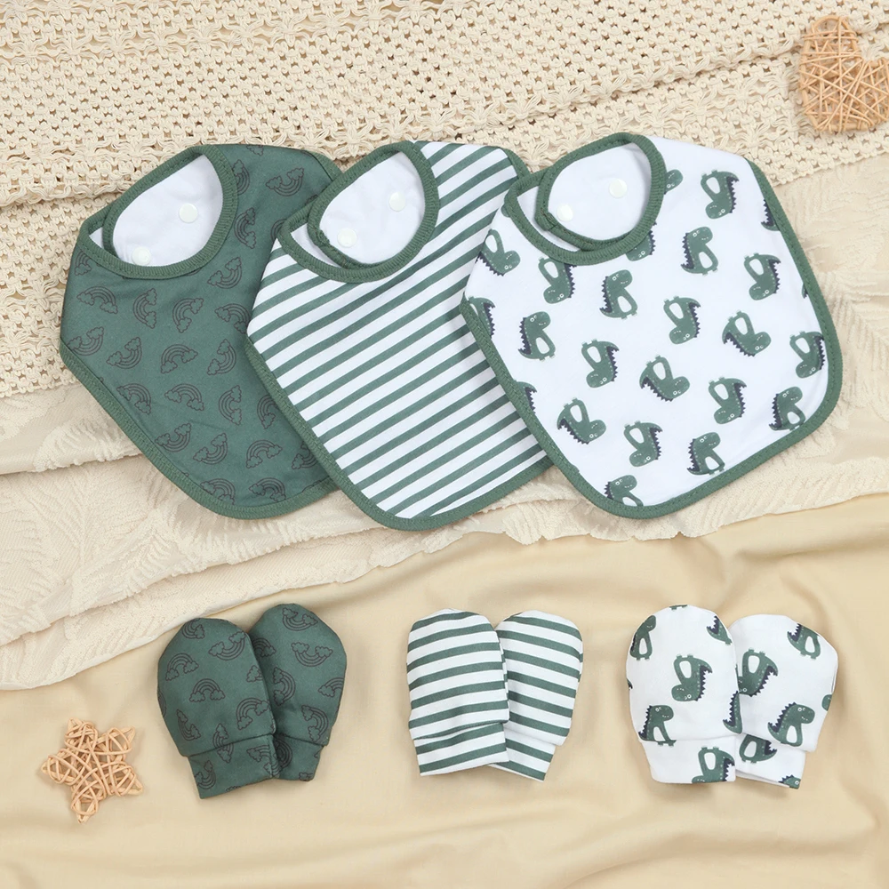 

3 комплекта детских нагрудников с защитными перчатками для новорожденных, мягкие хлопковые нагрудники и аксессуары для ухода за младенцами для мальчиков