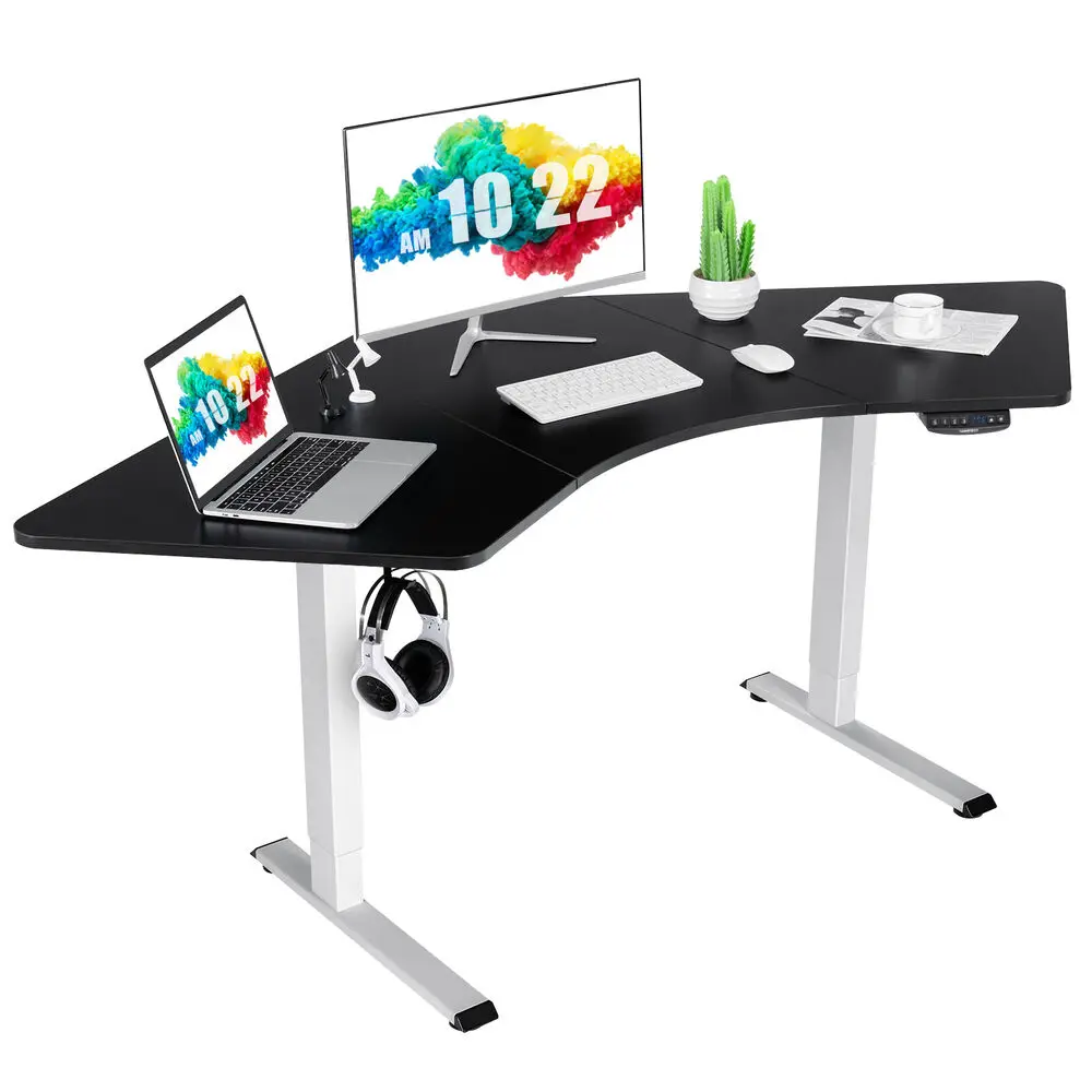 Costway Dual Motor Electric Standing Desk L Shaped Adjustable Workstation White+ Black