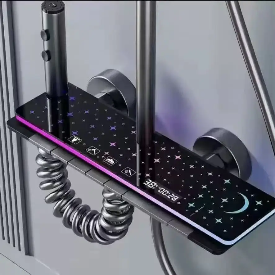Intelligent Digital Shower Head Set With Starry Sky LED Lights 4 Functions Pressurized Water Outlet Copper Waterway Core