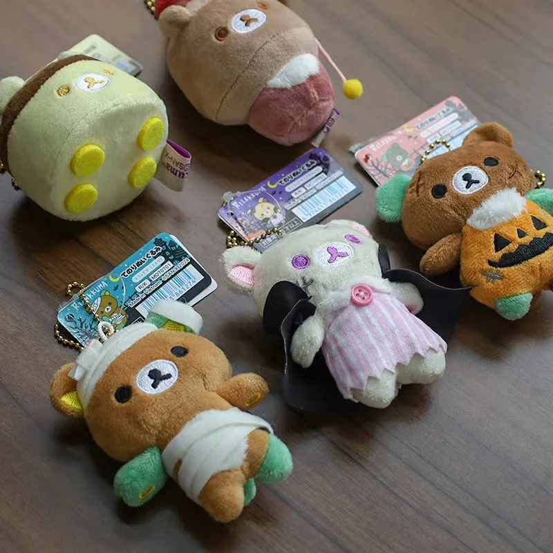 Feliz Halloween Rilakkuma llavero de felpa CottonTeddy Bear bolsa colgante Kawaii Relax kuma accesorios de peluche para regalo de cumpleaños