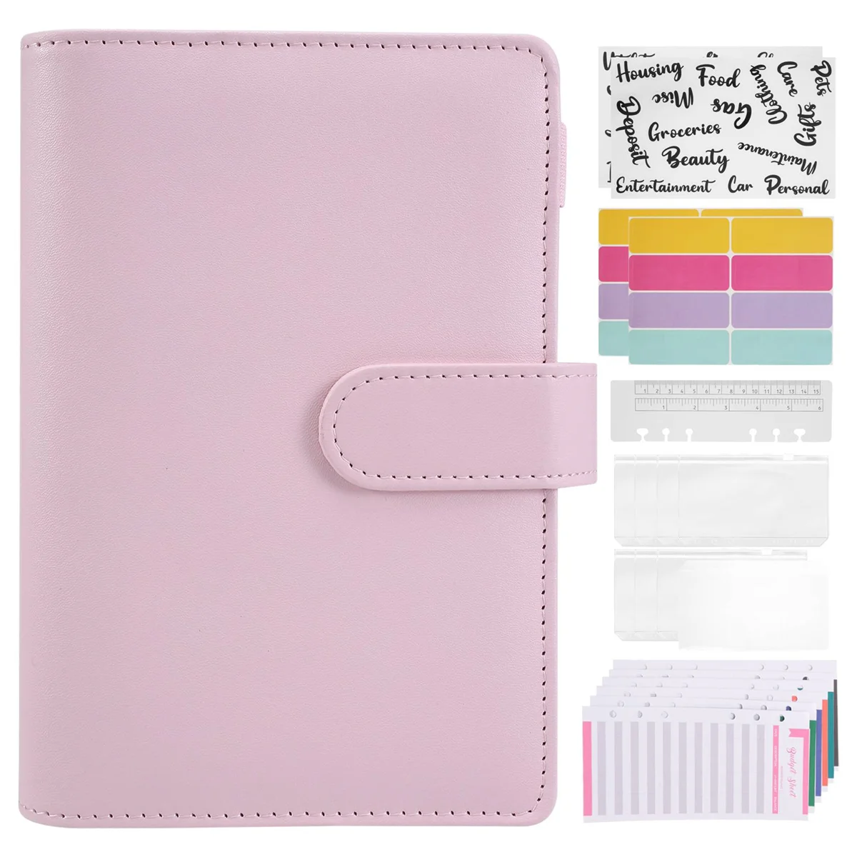 A6 Budget Binder with Zipper Envelopes, Budget Planner Book Money Saving Organizer, Cash Envelopes for Budgeting Pink