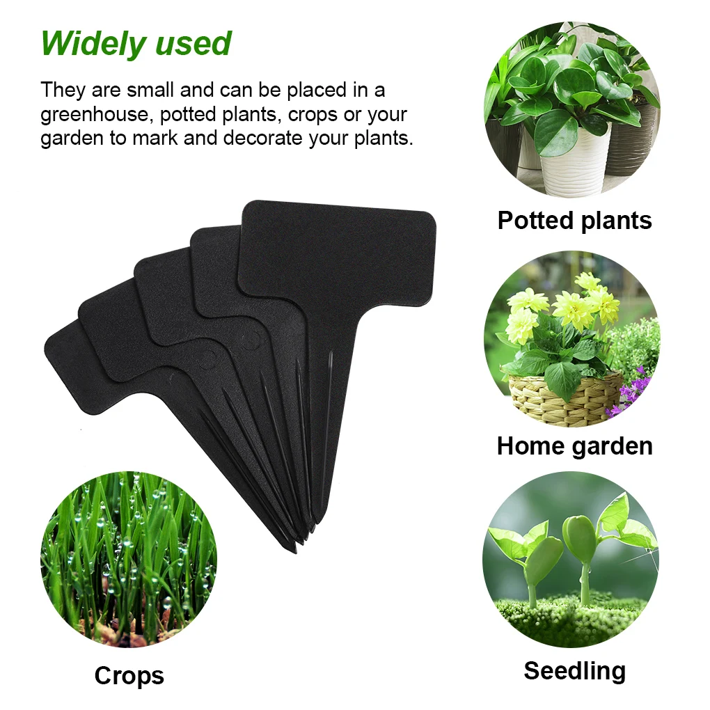 100pcs Garden Labels Plant Classification Sorting Sign Tag Ticket Plastic Writing Plate Board Plug In Card Black