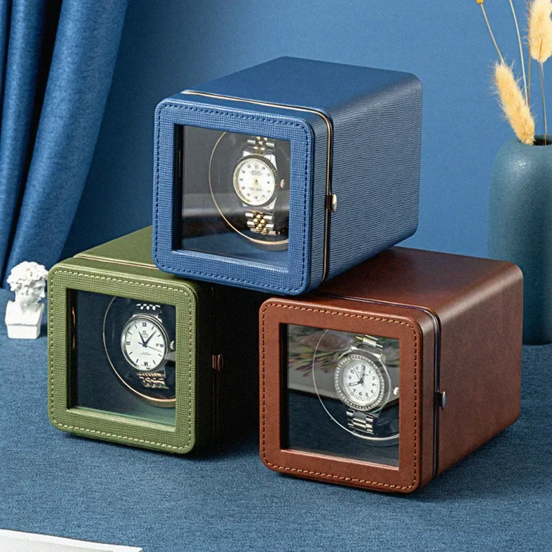Blue Black Green Vertical Winder Watch Box Automatic Rotator Single Watch Winders Mechanical Watch Display Organizer Box NH35/36
