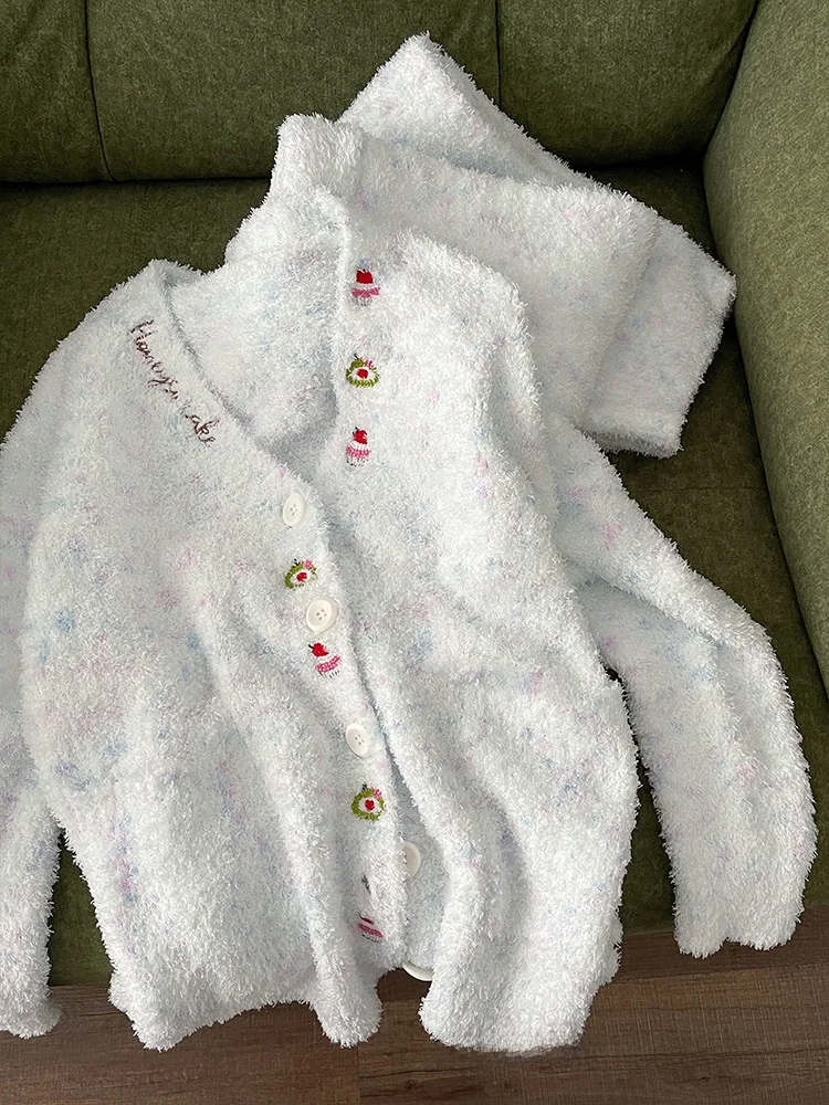 

Sweet f-Fce Spwear Women's Sle Warmth Two-Piece Set Winter Home Clothes Long Sve V-Ne Button Front Home Clothes