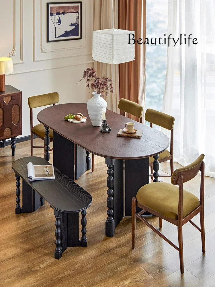 

N antique oval multi-functional dining table French retro solid wood dining table household