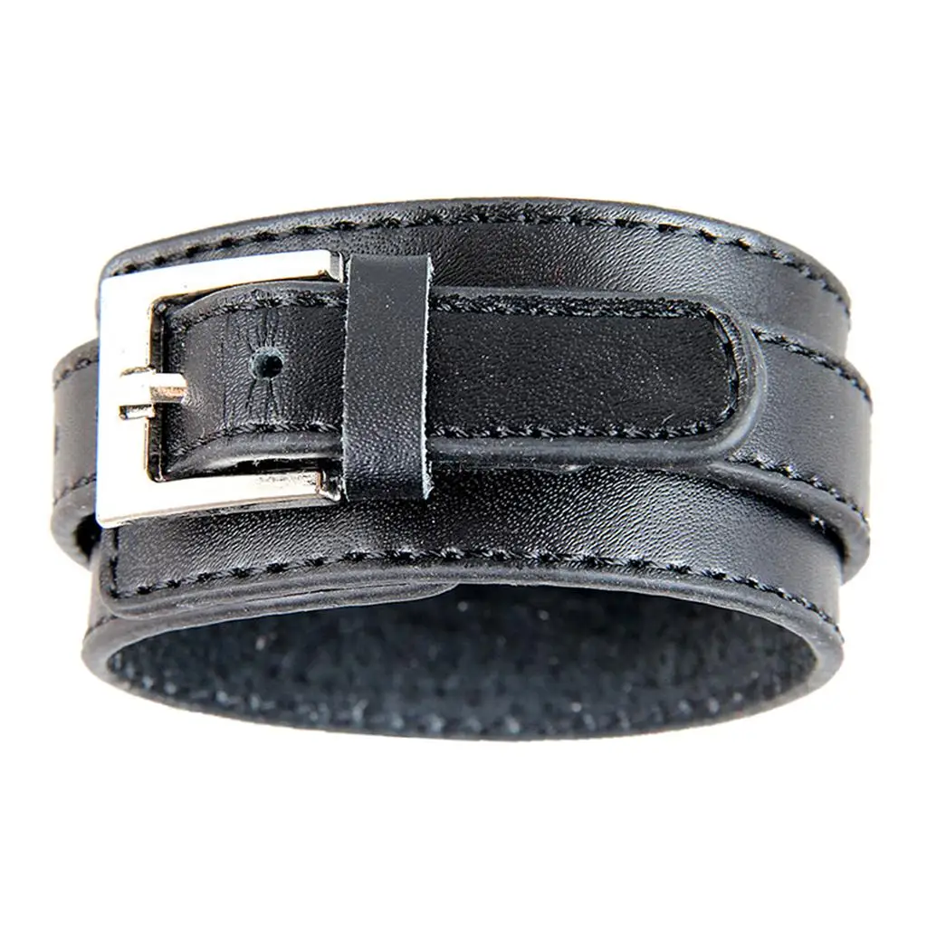 Cowhide Leather Punk Cuff Bracelet Adjustable Buckle Wide Biker Wristband Jewelry for Men’s Gift