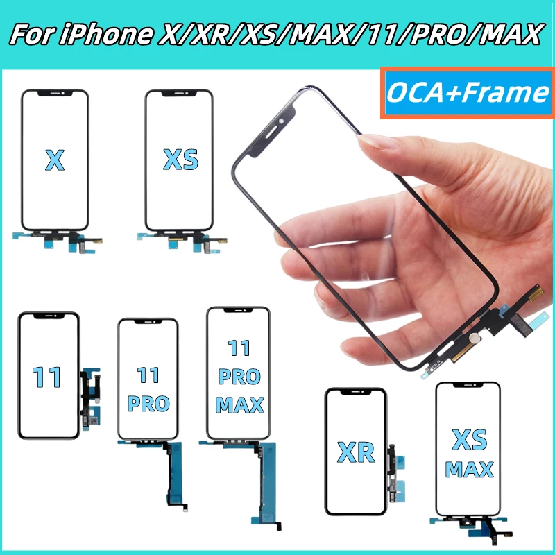 Touch Screen + OCA Glue For iPhone X Xs Max XR 11 12 Pro Digitizer Front Glass Lens Panel Repairing Touch Glass With OCA Glue