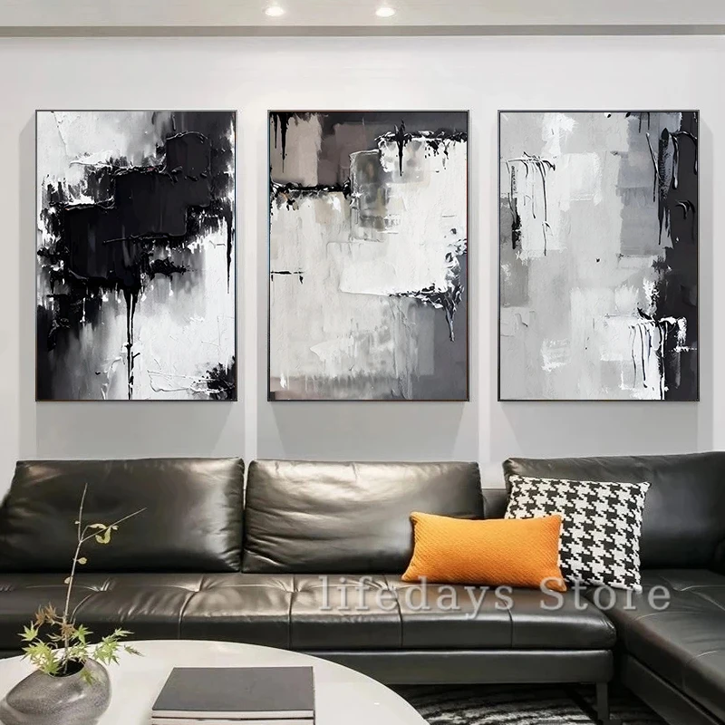 Grey Black Abstract Brush Strokes Posters and Prints Canvas Painting Modern Wall Art Picture for Living Room Home Decor Cuadros