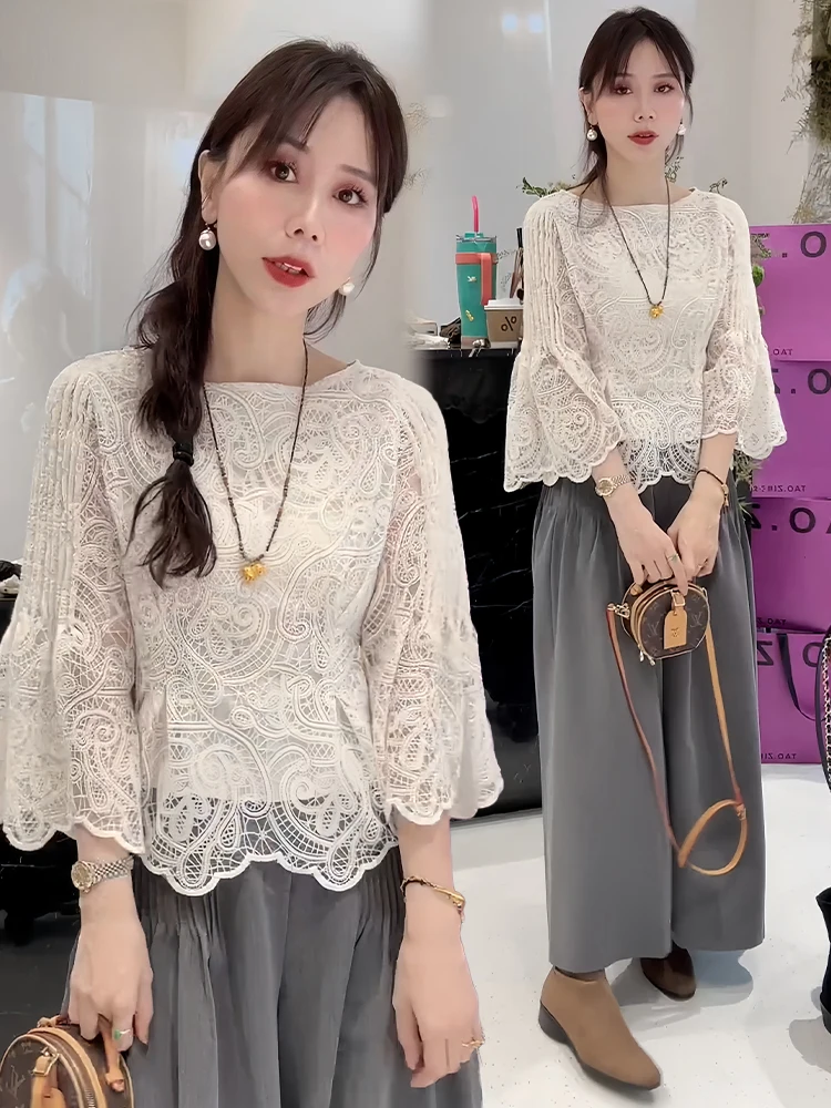 

Модный женский комплект: широкие брюки и топ, весна 2026, новинка, универсальный, удобный, с высокой талией, с футболкой