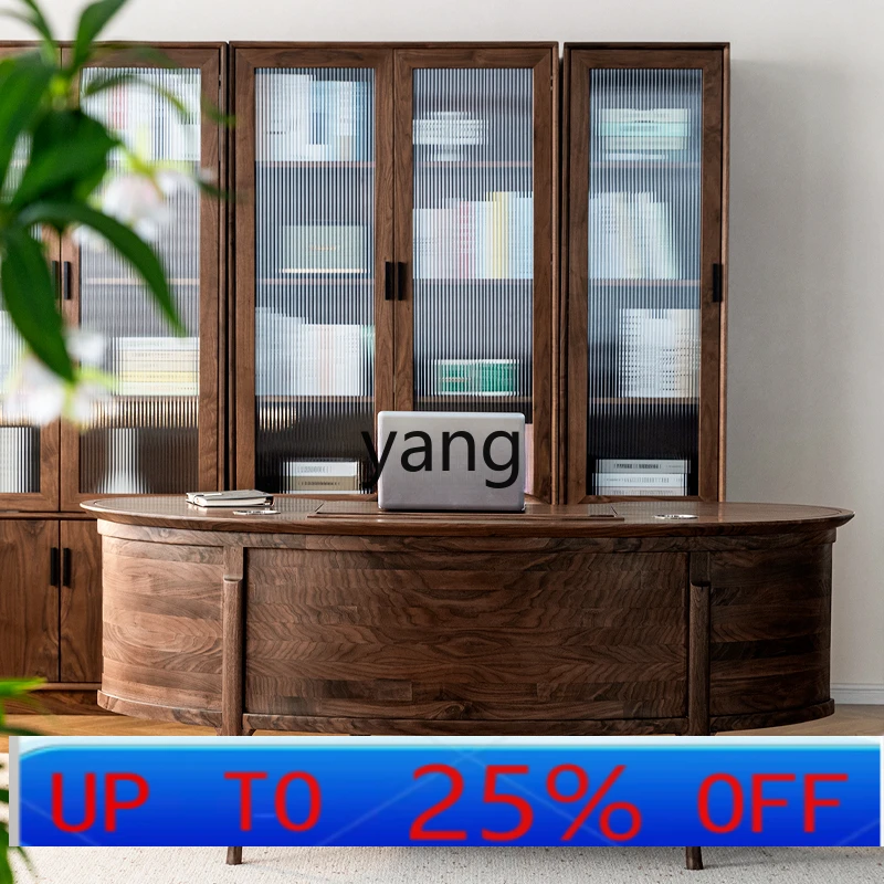 YJQQ Bayton desk black walnut solid wood desk writing desk