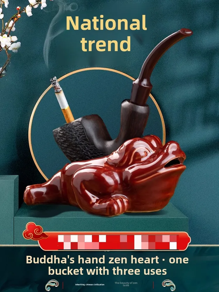 Hong Kong Ruilak solid wood handmade pipe full set of old-fashioned men's curved ebony tobacco bag for tobacco