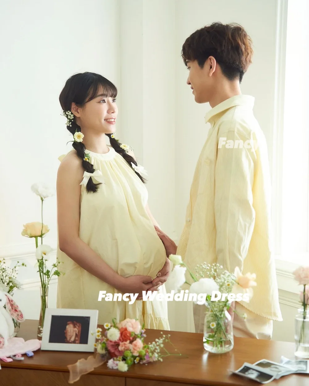 Fancy Simple Pregnant Woman Wedding Dress A Line Taffeta Yellow Bridal Gown Sleeveless Evening Party Dresses Customized
