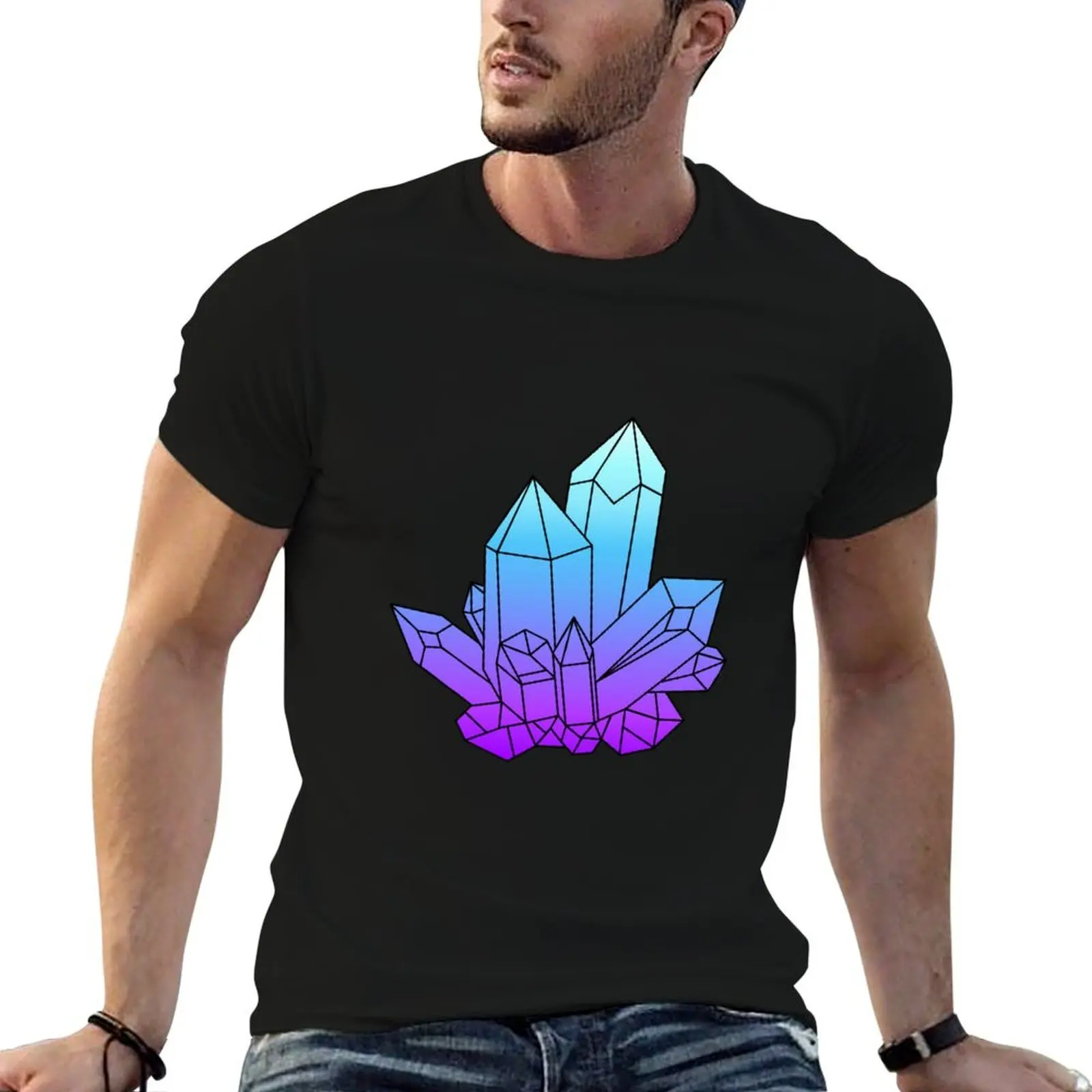 Crystal Cluster Blue and Purple T-Shirt Urban Style Casual Short Sleeve Top