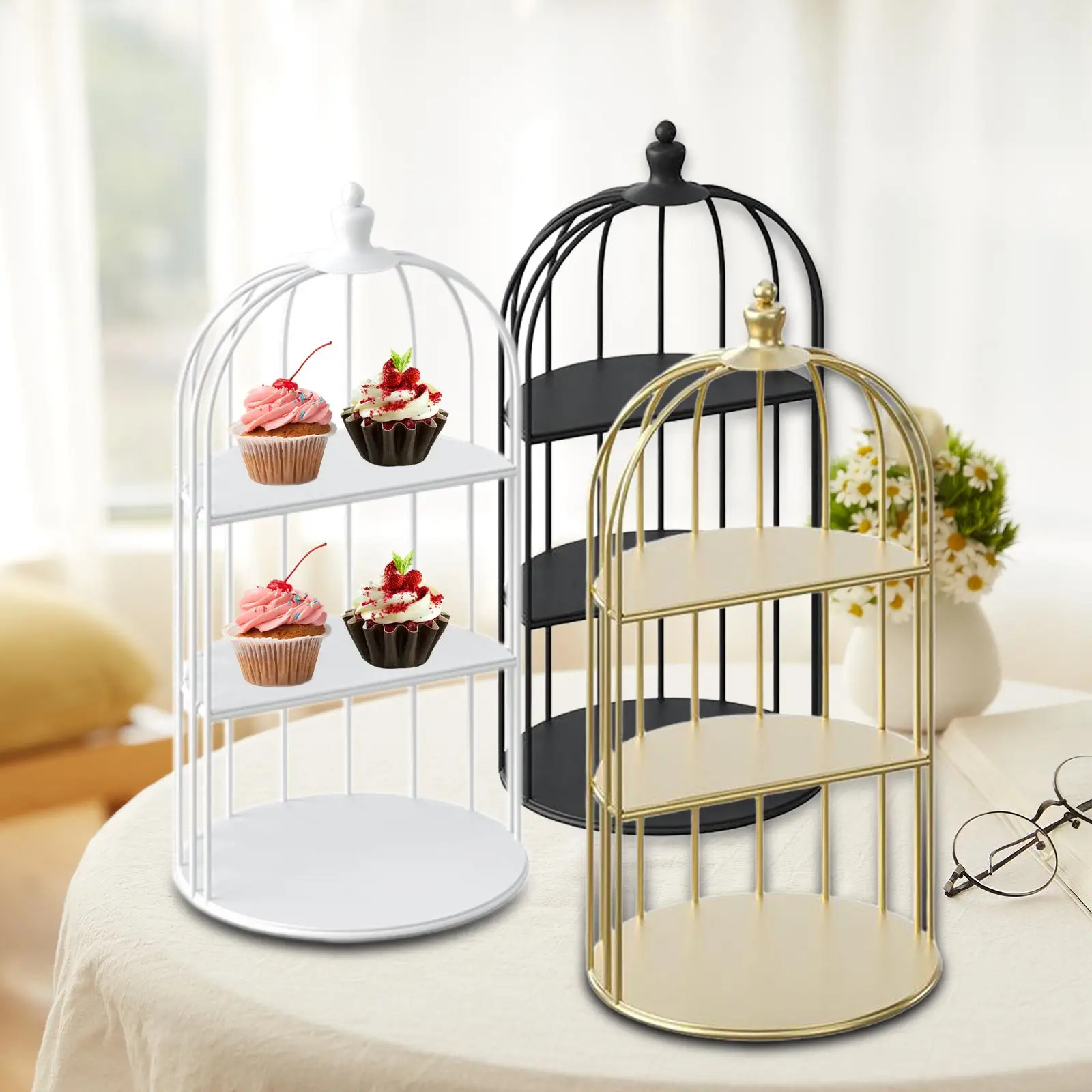 

Металлическая подставка для торта в виде птичьей клетки, многоярусная подставка для десертов, элегантная подставка для кексов, сервировочный поднос для дня рождения, фуршетного стола