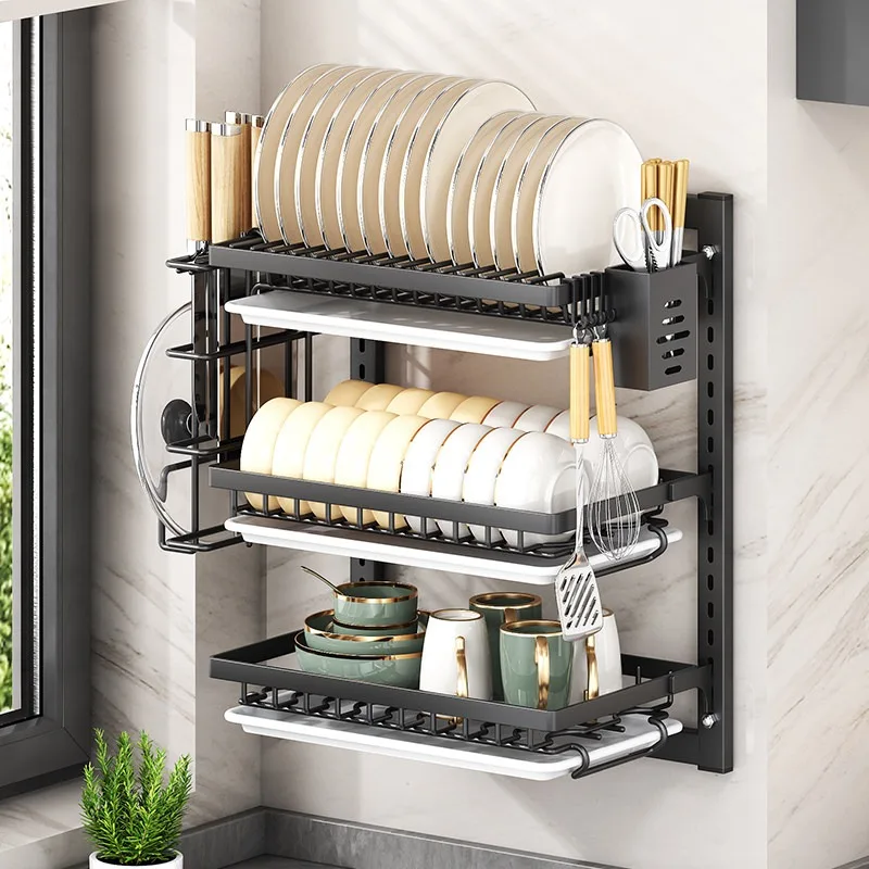 

No punching kitchen rack multi-layer bowl storage multi-functional bowl, chopsticks, dishes, wall-mounted drain rack