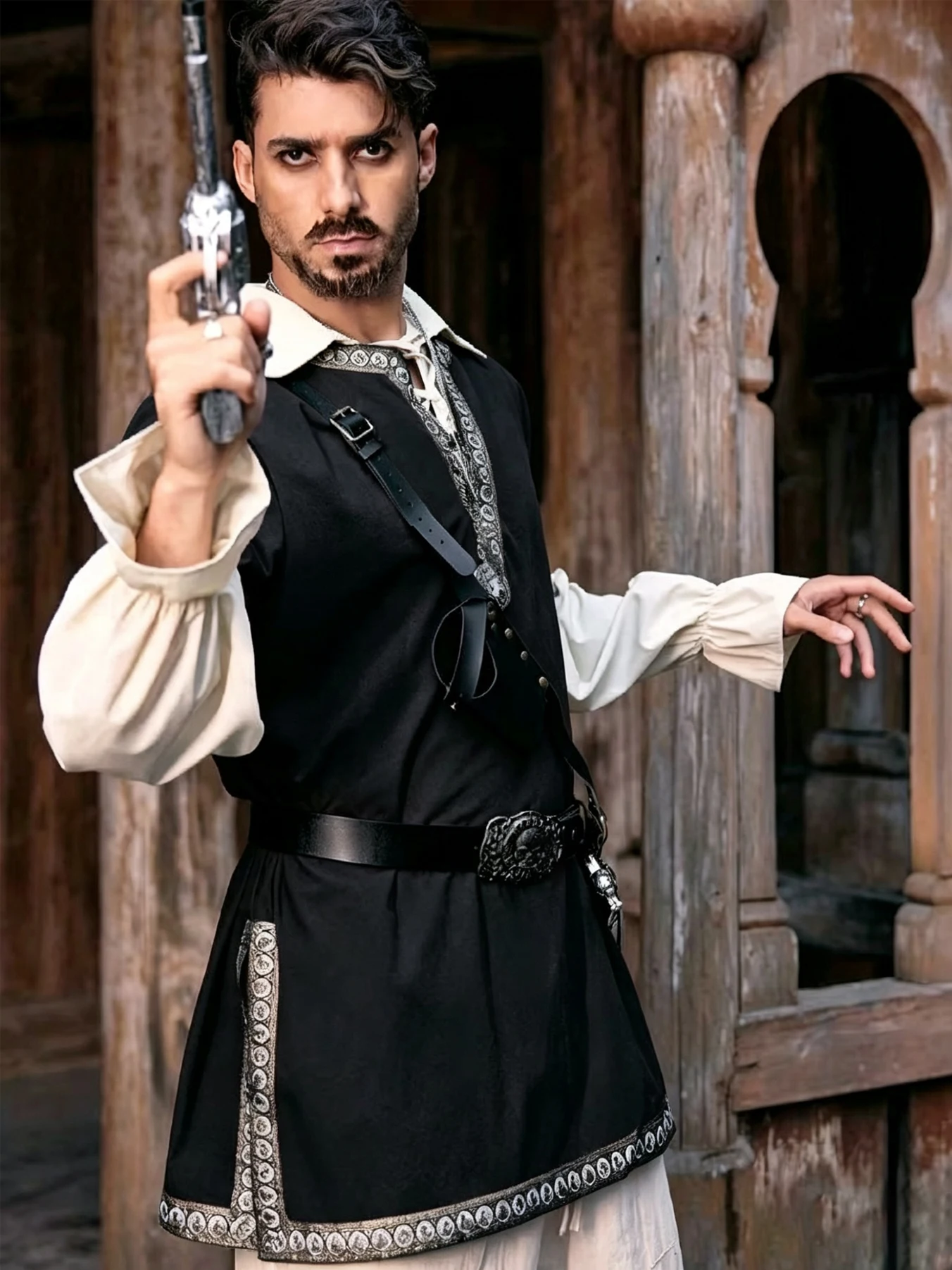 Medieval Shirt Clothing T-Shirt, Men's and Women's Viking Pirate Knight Long Coat, Renaissance Role-Playing Costume