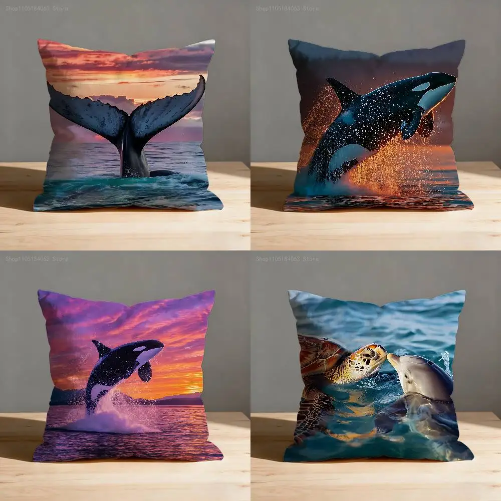 

Turtle Shark Dolphin Throw Pillow Case For 45x45cm 40x40cm 30x30cm 50x50cm 55x55cm Square Home Pillowcase Case