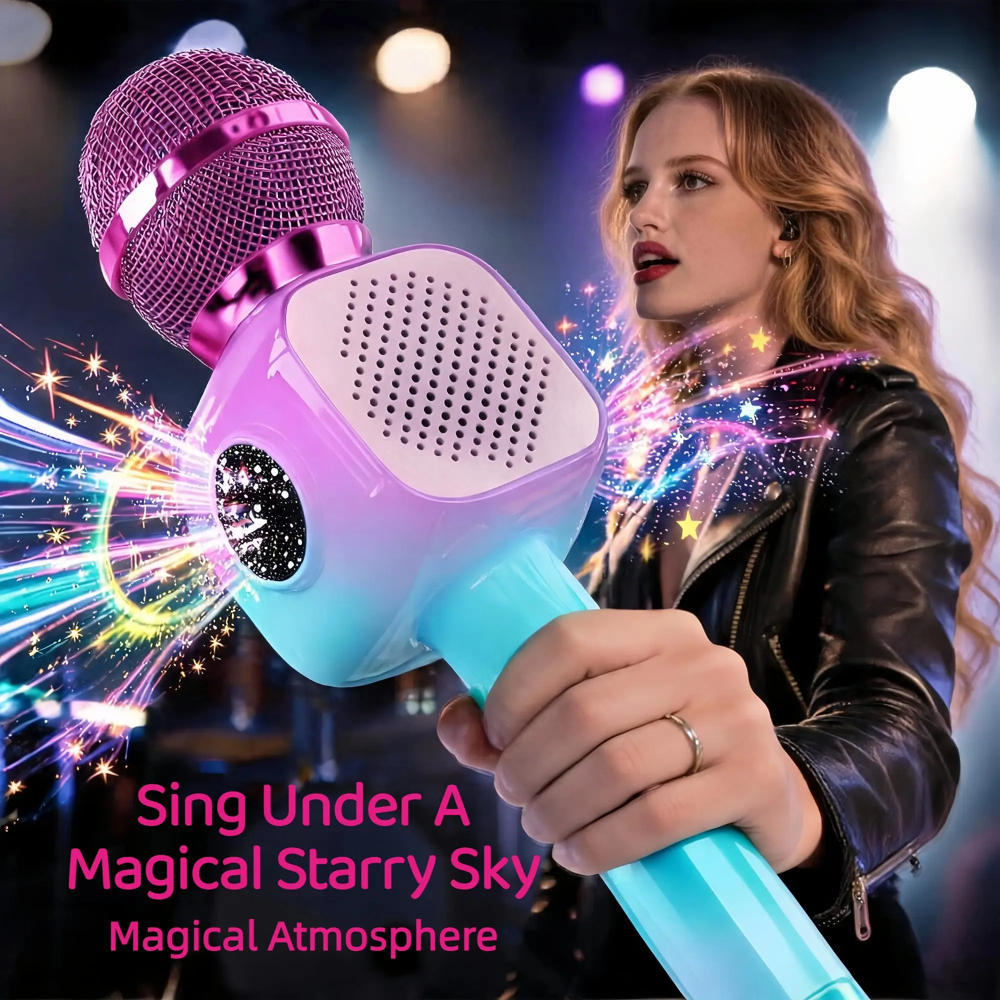 Starlight Karaoke Microphone Wireless with Projection Light Dual Speaker,Bluetooth 5.2 Voice Changer Noise Reduction, Compatible with Smartphone TV, Romantic Holiday Gift, Christmas Valentine's Thanksgiving Family Gatherings