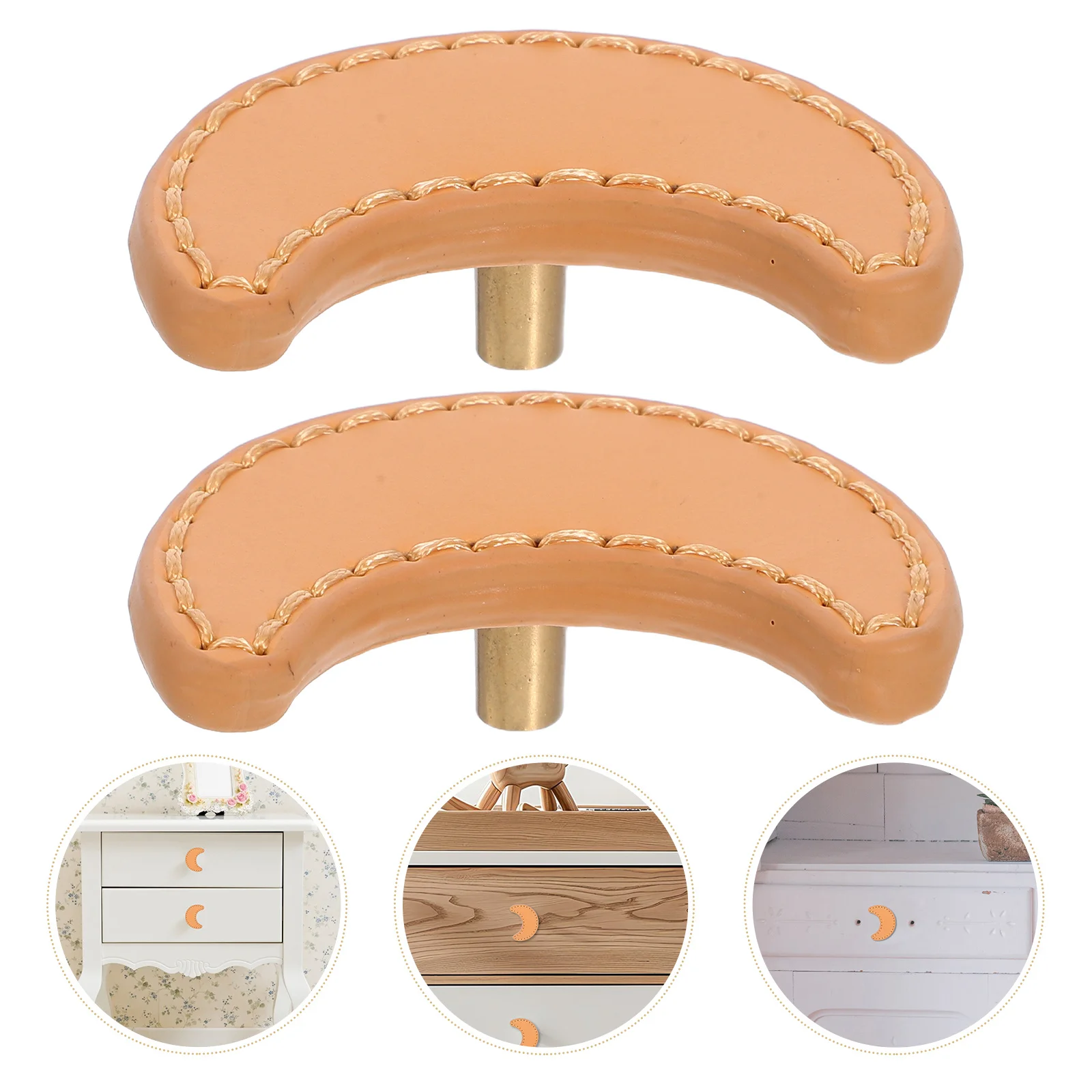 

2Pcs Wardrobe Door Handles Moon Shape Brass PU Easy Install Drawer Pulls Furniture Hardware for Dressers Vintage Drawer Handles