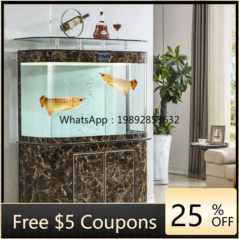 

YFY Curved Large Wall-Mounted Goldfish Tank Living Room Household Glass No Water Change Underwater Filter Aquarium