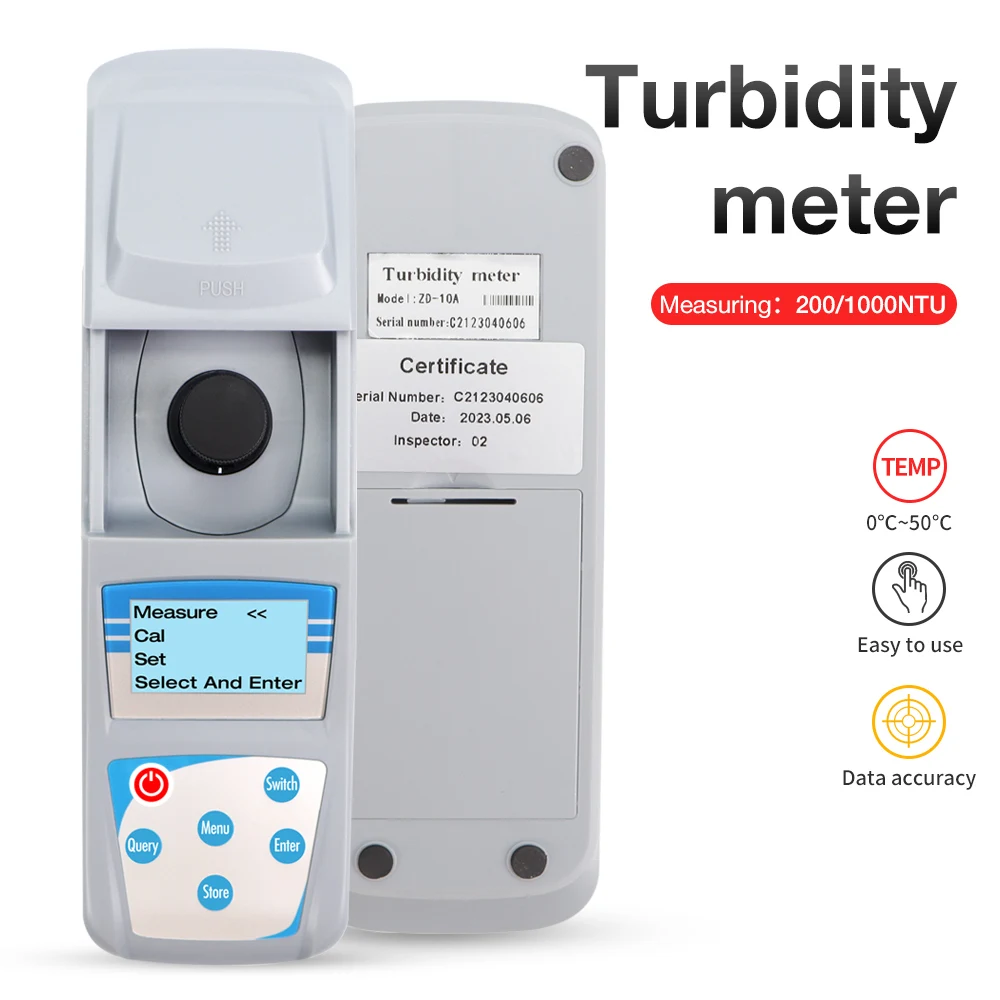 Portable Turbidity Meter Handheld Turbidimeter 0-200/1000NTU 90° Scattered Light Turbidity Analyzer with Backlight