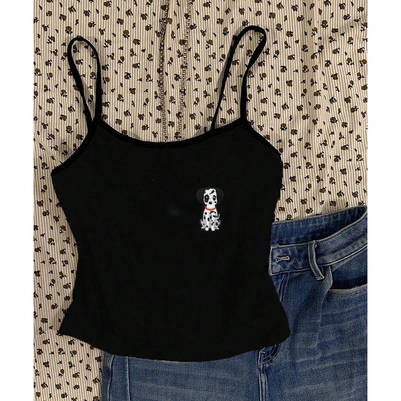

Women Clothes Hip Hop Crop Tops Vintage Streetwear 90s Grunge Goth Aesthetics Dog Embroidery Harajuku Graphic New Y2k Cute Camis