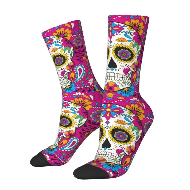 Day Of The Dead Sugar Skull Dress Socks Men Women Warm Breathable Funny Novelty Halloween Mexican Flowers Crazy Crew Socks