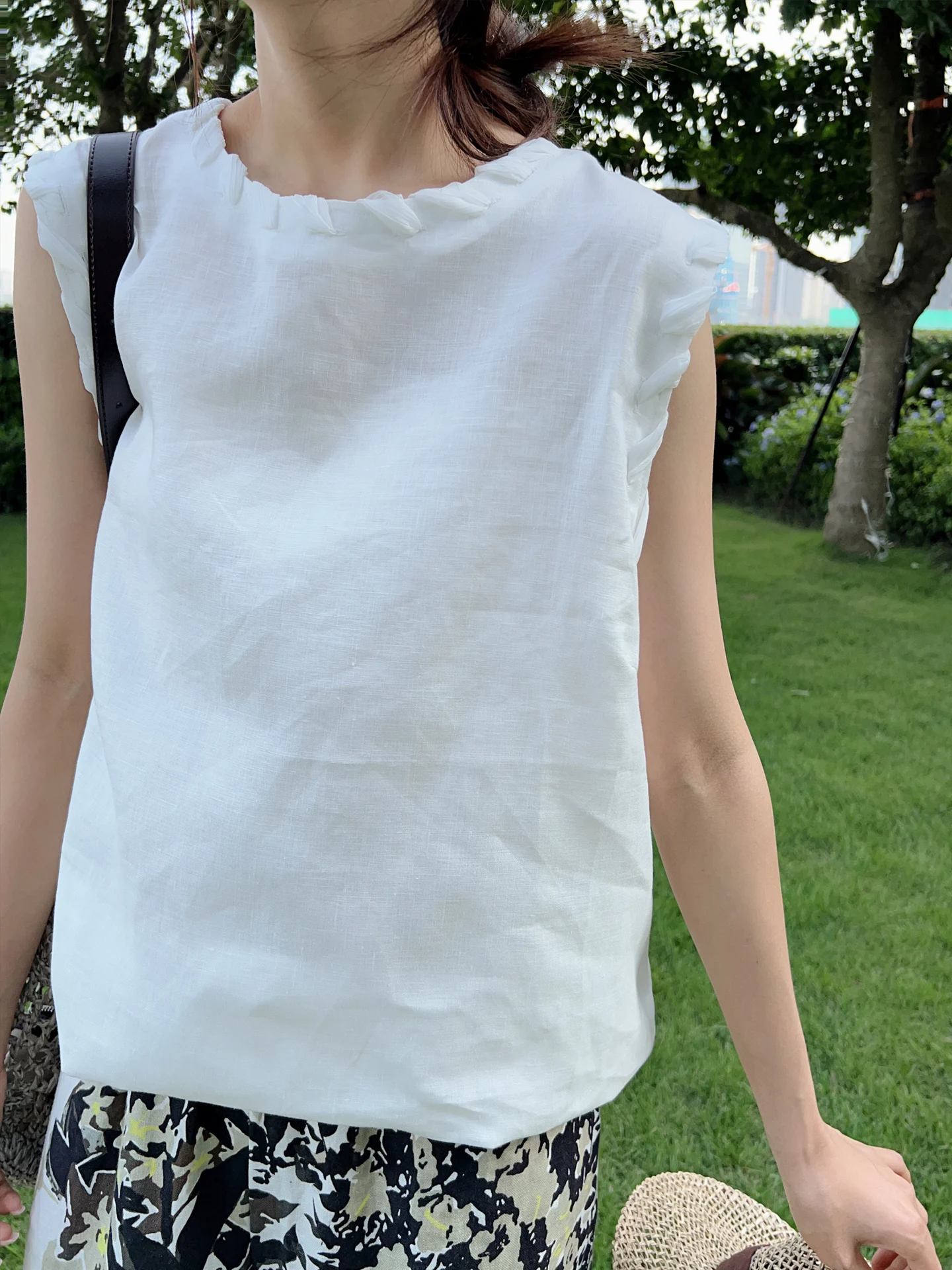 

Handwoven Linen Svel Top Women's Summer Breathable Comfort Slimming Handmade Knitting Casual round Ne T-irt