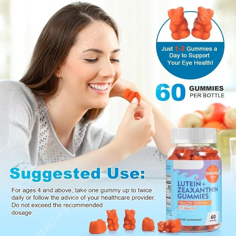Vegan Lutein and Zeaxanthin Supplements, Lutein for Eyes Vitamin A, Lutein Gummies for Dry Eye Relief Clear Vision Orange Flavor