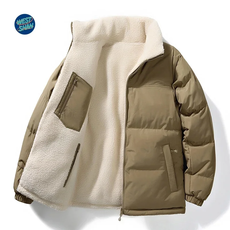 WESTSHAN Top Quality Reversible Down Jacket Wool Polar Fleece Lining Winter Warm Oversize EU US Size Bomber Jacket Coat