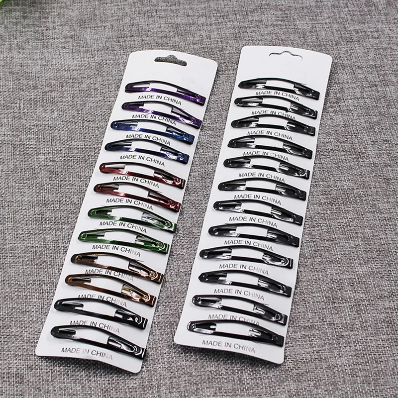 12Pcs/Lot Colorful Girls Hair Clips Black Drop Shaped Metal BB Clips Baby Snap Hairpins Barrettes Kids Hair Accessories