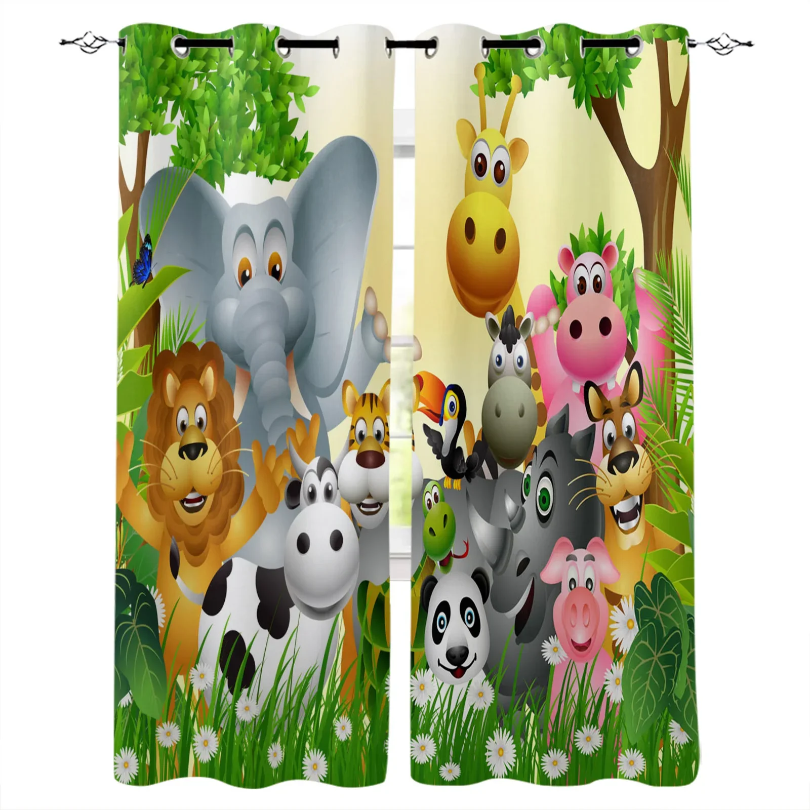 Lion Elephant Tiger Giraffe Cartoon Animal Blackout Curtains Window Curtains for Bedroom Living Room Decor Window Treatments