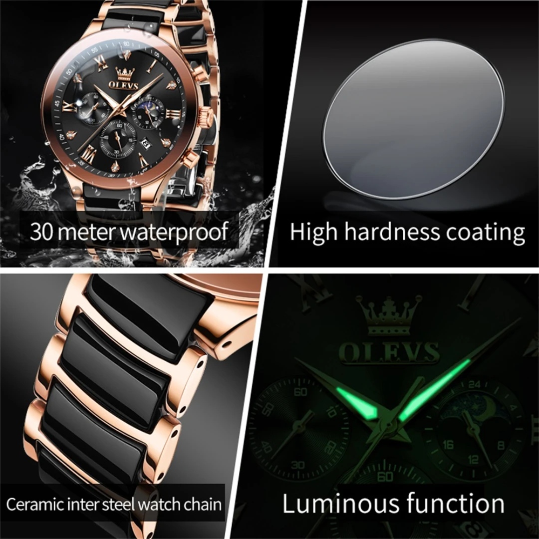 OLEVS 7004 Quartz Fashion Watch Gift Round-dial Stainless Steel Watchband Calendar Luminous Small second