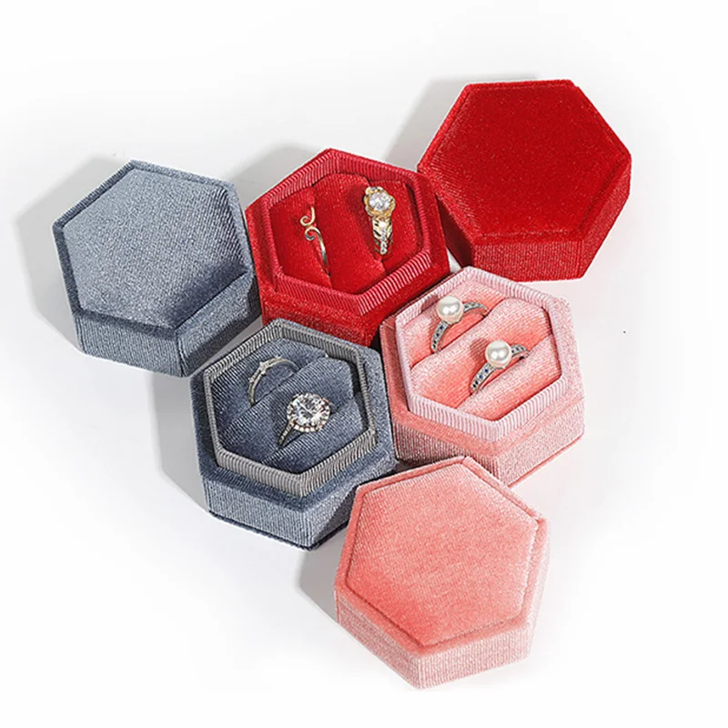 Velvet Jewelry Box Engagement Bridal Couple Ring Holder Box Gift Packaging Case Organizer Wedding Propose Rings Display Box