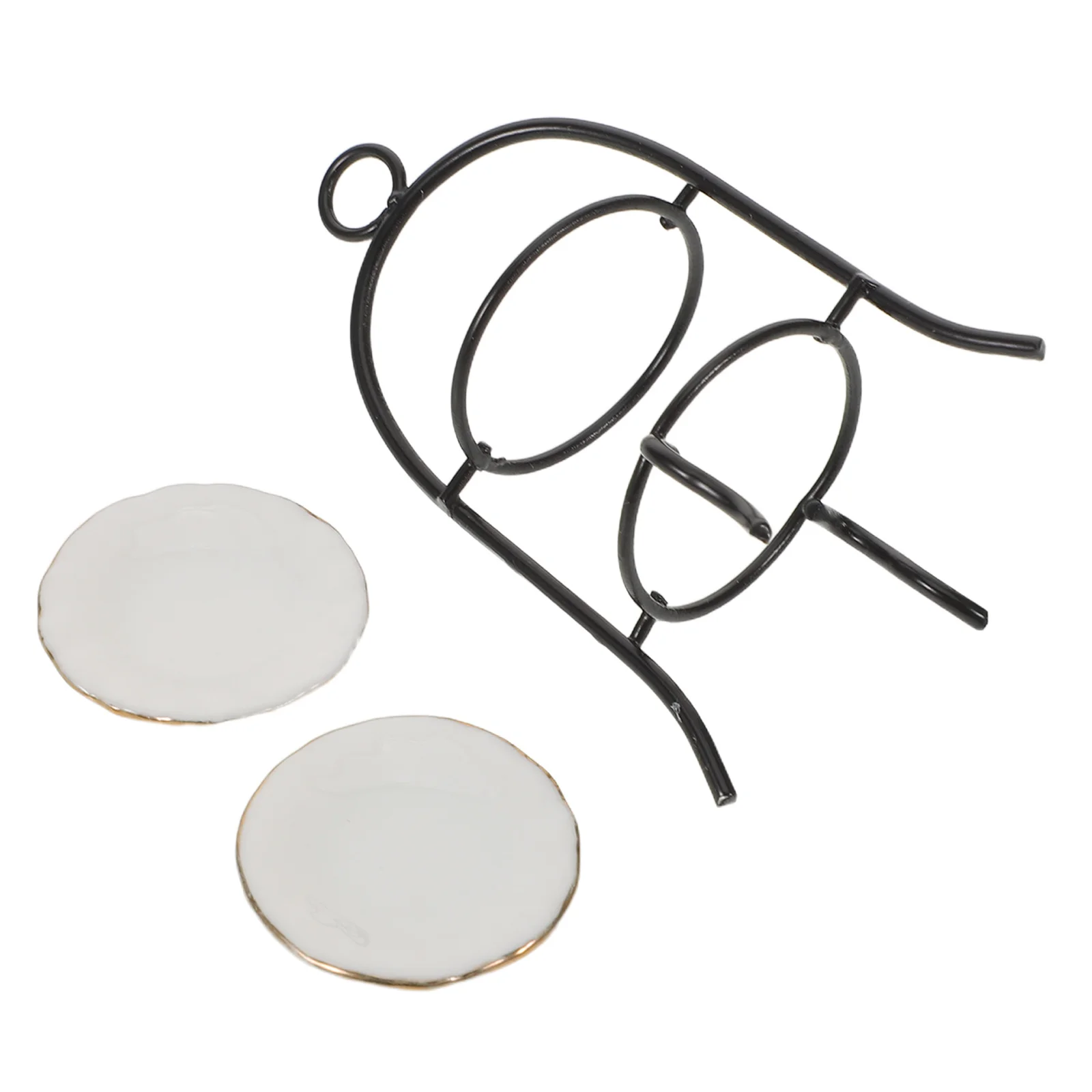 1 conjunto de mini decoração de cozinha: escala 1:12, suporte de sobremesa de 2 camadas, exibição de bolo de cerâmica de metal para cena de cozimento de casa de bonecas