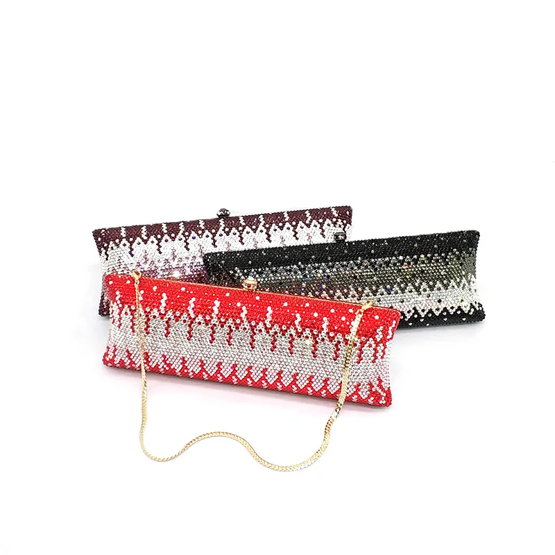

Luxury Women evening party diamonds vintage bridal wedding bag long shape crystal clutches purses