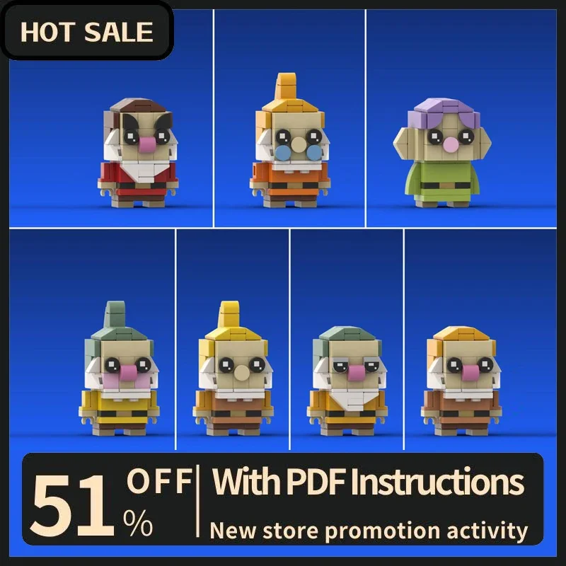 

New 591Pcs Popular Animation Series Seven Dwarves Character Square Head Figures Model Custom Puzzle Diy Creative Idea Toys Gifts